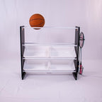Humble Crew Jayden Sports Equipment Organizer with 2 Ball Racks and 4 Storage Bins – Black/White Rack for Home Gym, Garage & Kids’ Gear, Holds Balls, Bats, Rackets & More - Image 2