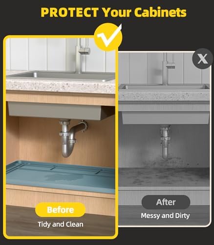 Under Sink Mats for Kitchen Waterproof 34"x22",Teal - Image 5