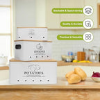 Kitchen Vegetable Storage Set of 3, Metal Onion Garlic Potato Storage Set, Kitchen Canisters Vegetable Keeper Containers with Aerating Holes and Bamboo Lid,White - Image 2