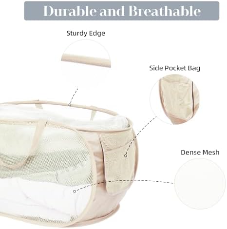 5 Pcs Durable Collapsible Laundry Baskets, Foldable Laundry Basket Large Opening, Pop Up Laundry Hamper with Pocket, Clothes Hamper with Handles for Laundry, Bathroom, Kids Room, Dorm or Trave - Image 6
