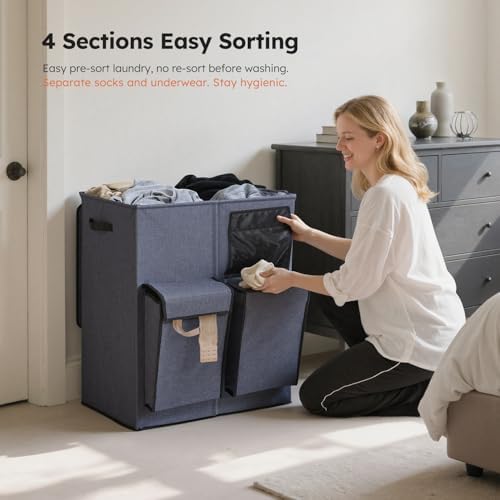 SOLEDI 180L Double Laundry Hamper with Lid and 2 Side Pockets, Dual Hamper - Image 2