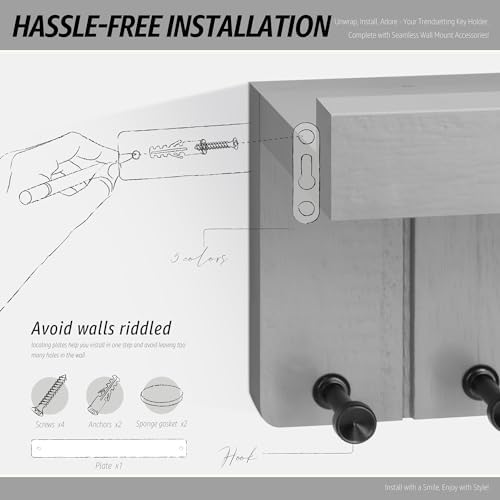 Rebee Vision Key Holder Wall Mount with 7 Hooks for Room Decor, Light Gray - Image 6