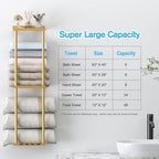 Liuoud Towel Rack for Bathroom, Wall Mounted Vertical Rolled Towel Storage Organizer Holder with Shelf, Holds Up 6 Large Bath Sheets, Gold - Image 3