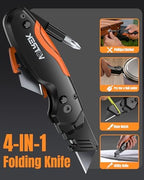 【4-in-1】 Multitool Folding Utility Knife Box Cutter, Navajas para Trabajo, Quick-Change Knife, 【Belt Clip】【Blade Storage】, Gifts for Fathers Dad Papa, Extra 10 SK5 Blades Included - Image 2