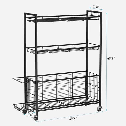 Sports Equipment Storage Rack with Wheels, 3-Tier Ball Organizer - Image 2