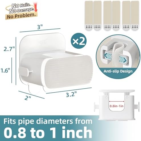 TAILI Mop and Broom Holder Wall Mount Grippers, 2 Hangers and 6 Adhesive Strips, Damage Free Hanging Wall Mount, Household Cleaning Organizer for Organization and Storage, Holds up to 4 lbs, White - Image 4