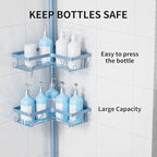 KEGII Shower Caddy Tension Pole, L-Shaped Corner Bathroom Organizer, Blue - Image 4