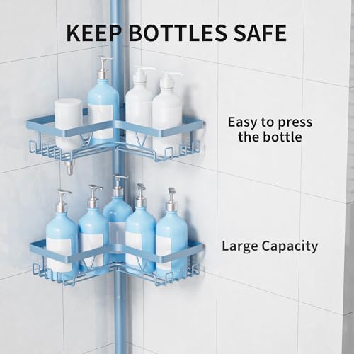 KEGII Shower Caddy Tension Pole, L-Shaped Corner Bathroom Organizer, Blue - Image 4