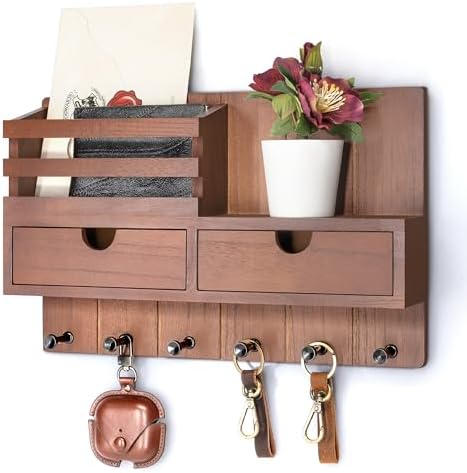 Rebee Vision Key Holder Wall Mount with 2 Drawers for Entryway, Brown by REBEEVISION