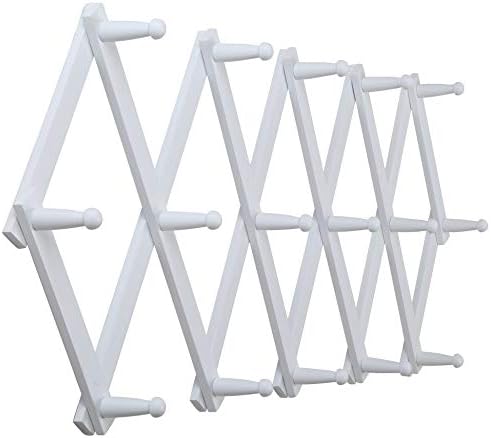 WEBI Accordion Wall Hanger,Expandable Wooden Coat Rack Wall Mounted,Accordion Hat Rack for Wall Rack for Hats,Caps,16 Peg Hooks,White - Image 6