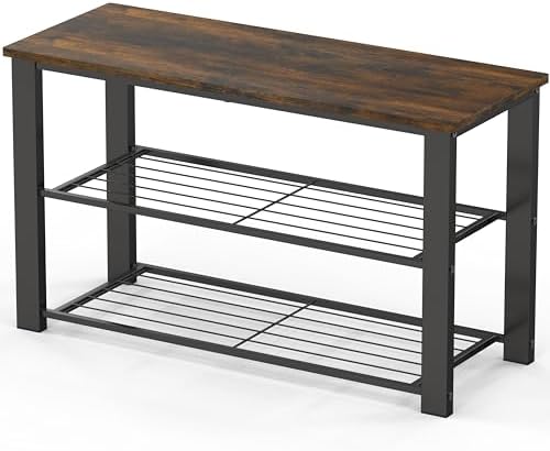 Simple Houseware Wooden Top Shoe Rack Bench for Entryway, Rustic Brown by SimpleHouseware