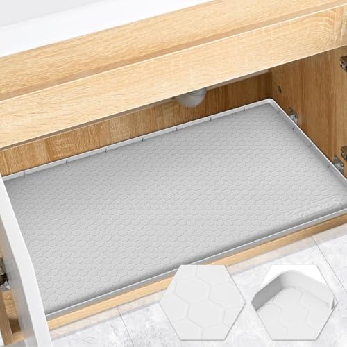 Silicone Under Sink Mat 34"x22", Waterproof Cabinet Liner, LightGrey by FORWOS