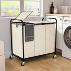 180L Laundry Sorter 3 Section, Rolling Laundry Basket with Wheels and Lid by OLLDIDE