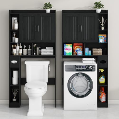 Vabches Farmhouse Over The Toilet Storage Cabinet with Barn Door, Black - Image 5