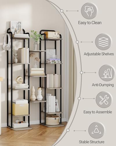Hzuaneri 8 Tiers Vertical Shoe Rack, Narrow Shoe Tower, Tall Shoes Shelf with 2 Hooks, Adjustable Shelves, Corner Shoes Shelves for Small Spaces, Entryway, Living Room, Greige SR04305B - Image 7