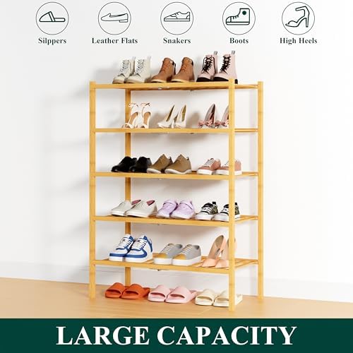 Smiry Bamboo Shoe Rack, 14 Vertical Slats, 5 Tier - 26.8" Wide, Natural - Image 6