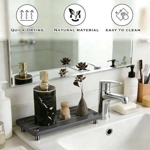 2PCS Instant Dry Sink Caddy for Bathroom Counter, Durable Kitchen Sink Organizer, Diatomite Stone Drying Tray, Upgrade Water Absorbing Stone Tray for Sink, Anti-Slip Stone Soap Tray -Dark Gray - Image 5