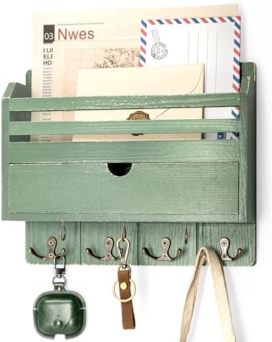 Rebee Vision Mail Organizer Wall Mount with Drawer for Home Decor, Green by REBEEVISION