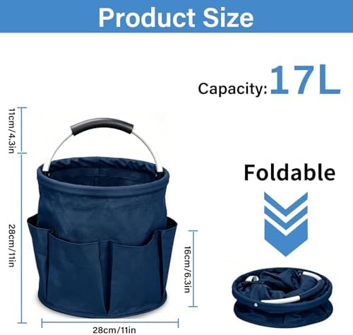 17L Foldable Storage Basket Cleaning Caddy with Handle Portable Multi Cleaning Bucket Bag for Home, Garden, Outdoor Camping (Blue) - Image 2