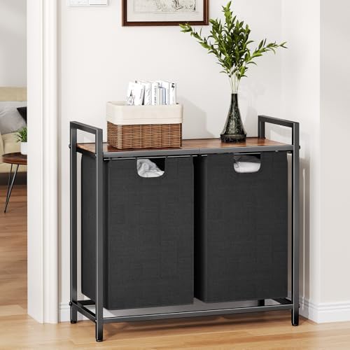 Kitstorack Laundry Basket Organizer, Laundry Hamper with Shelf & 2 Pull-Out Removable Bags, Dirty Clothes Hamper Organizer for Laundry Room Bathroom and Dorm, 2 x 11.8 gallons (44.5L) - Image 6