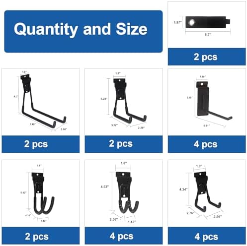 NeatiEase 20 PCS Slatwall Accessories Kit for Garage Rooms Shops Storage Organizing Display, Slat Wall Accessory Includes 18 PCS Multisized Heavy Duty Slatwall Hooks and 2 Pack Velcro Straps - Image 2