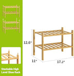 BMOSU 2-Tier Bamboo Small Shoe Rack Premium Stackable Shoe Shelf Storage Organizer for Hallway Closet Living Room Entryway Organizer (Natural Bamboo) - Image 2