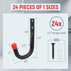 24 Pack Garage Hooks Heavy Duty, 3.5 Inch Wall Hook with EVA Pads - Image 2