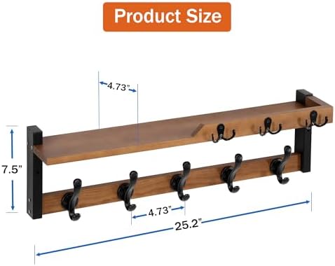 dreampossible 4 in 1 Coat Rack Wall Mount with Shelf, Coat Hooks 25.2" Entryway Coat Hanger with Key Hooks and Mail Holder, Wall Hooks with Shelf, Hat Rack for Wall Key Holder Mail Organizer - Image 6