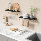 Forbena Black and Gold Bathroom Floating Shelves for Wall, Decorative Wall Mounted Shelves for Kitchen Coffee Bar Station Organizers and Storage, Hanging Shelving Unit for Bedroom Living Room (2-Pack) - Image 5
