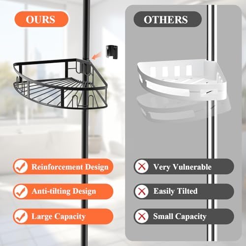 4-Tier Rustproof Corner Shower Caddy with Tension Pole - Image 6