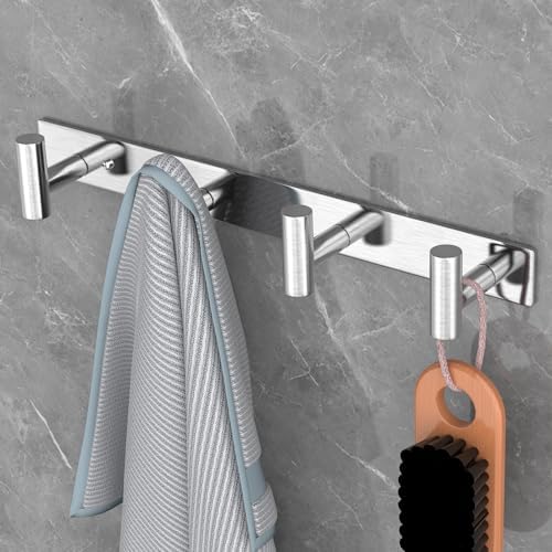 VAEHOLD Silver Hat and Coat Wall Mount Rack - Coat Rack with 4 Hooks for Robes, Bags, Keys, and Towels - Bathroom Towel Hanger Organizer (2 Pack) - Image 2
