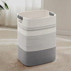 75L Tall Woven Laundry Basket Hamper with Leather Handles,Grey by SunNewt