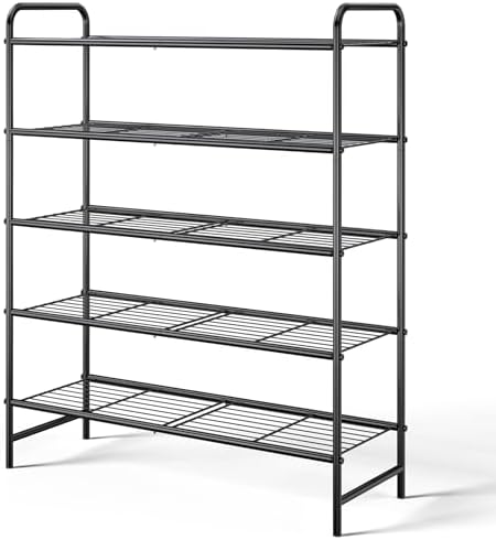 Kitsure Stainless Steel Shoe Rack Organizer, 25.6" Wide - 5 Tier, Black | Sturdy Shoe Rack for Closet and Entryway, Free Standing Shoe Shelf, Closet Organizers and Storage by Kitsure