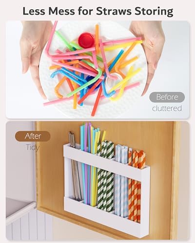 Acrylic Straw Holder & Organizer - Compact, Adhesive Tape Included for Easy Installation - Perfect for Countertops, Cabinets, or Kitchen Storage (White-5 Compartments) - Image 3