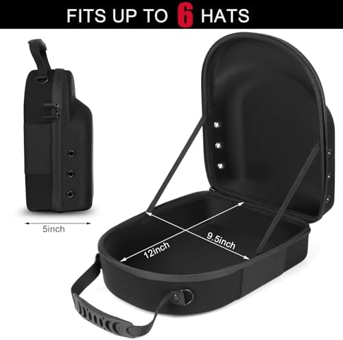 GERMUN Hard Baseball Hat Case with 6pcs Hat Hooks, Hat Carrier Travel Case with Adjustable Shoulder Strap, Hat Cap Case for 6 Baseball Caps - Perfect for Traveling (Black) - Image 4