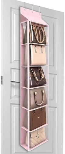 Lirex Over The Door Purse Organizer & Purse Shelf for Closet – Handbag Storage Organizer with Purse Hanger. Perfect for Scarves, Hats, and Leggings. S (11.8'' x 5'' x 51.6''), Pink by Lirex