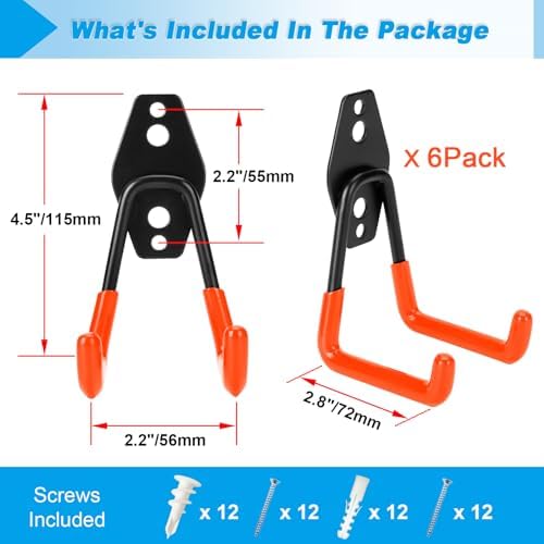 6 Pack Garage Hooks Heavy Duty - Supports 100 lbs(Orange) - Image 2