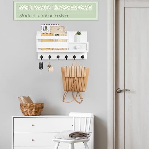 VIS'V Key Holder Wall Mount, Wooden Mail and Key Organizer, White - Image 2