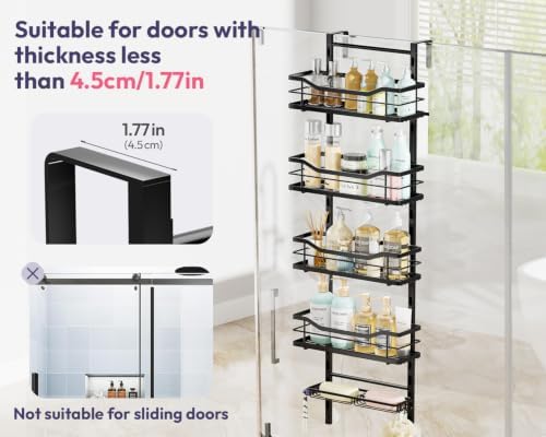 SWTYMIKI Over the Door Shower Caddy - 5 Tier Adjustable Shower Organizer Hanging with Soap Holder, No Drilling Stainless Steel Bathroom Rack Hanging for Body Wash, Shampoo, Soap, Razor, Black - Image 7