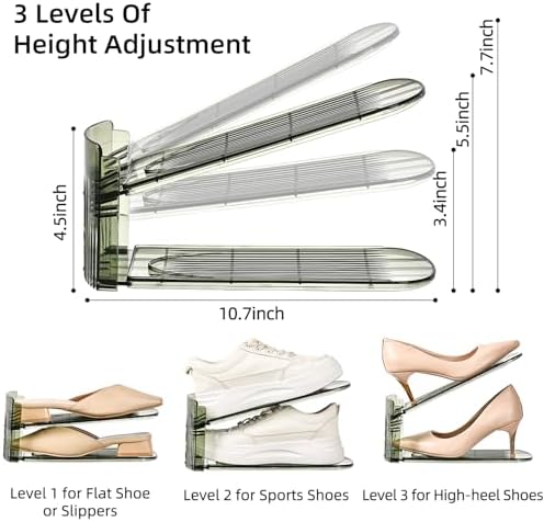 shoe slots organizer, Clear Shoe Stacker, Adjustable Level Shoe Rack,Storage Space Saver for Sneakers Display(Green Transparent, 4Pack) - Image 2
