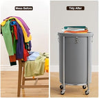 ELYKEN Laundry Basket with Wheels, Round Rolling Laundry Hamper, Gray - Image 7