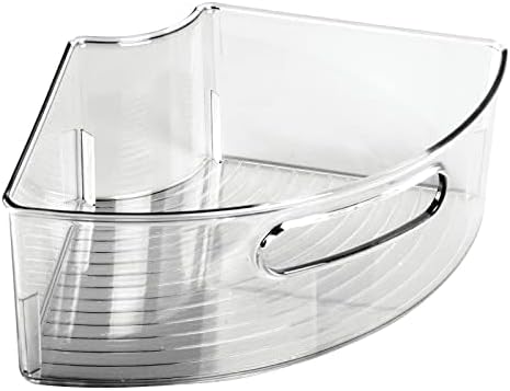 mDesign Plastic Lazy Susan Cabinet Storage Bin with Front Handle for Kitchen Countertop, Pantry, Shelf, Fridge Organization - Hold Food, Drinks, Snacks - Ligne Collection - Smoke Gray Tint by mDesign