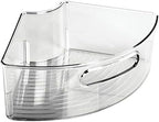 mDesign Plastic Lazy Susan Cabinet Storage Bin with Front Handle for Kitchen Countertop, Pantry, Shelf, Fridge Organization - Hold Food, Drinks, Snacks - Ligne Collection - Smoke Gray Tint by mDesign