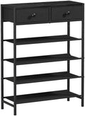 5 Tier Shoe Rack with Drawers, Metal & Wood Shelf Black by UNITSTAGE
