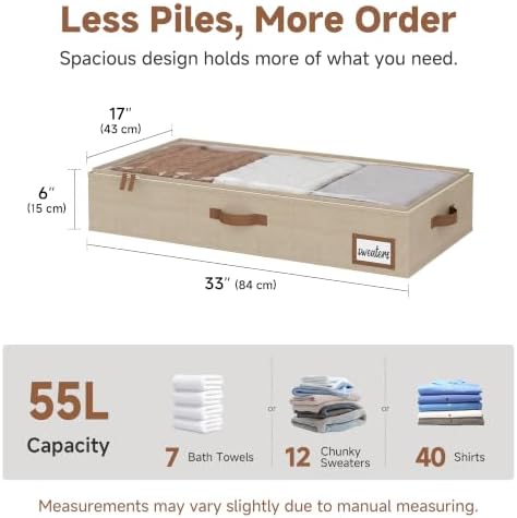 StorageWorks 6 Inch Low Profile Under Bed Storage Containers with Clear Lid | Reinforced Structure, Resists Sagging, Handles & Label Holder, Foldable Stackable Closet Storage for Clothes, Blankets, Toys - Image 2