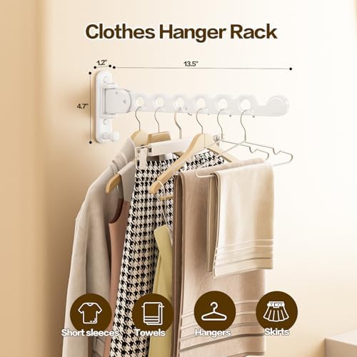 Wall Mounted Clothes Drying Rack, Laundry Clothes Hanger Rack Wall Mounted, Foldable Clothes Rack for Laundry Room, Space Saving Closet Storage Organizer Clothes Hanger Indoor, 1pcs(White) - Image 6