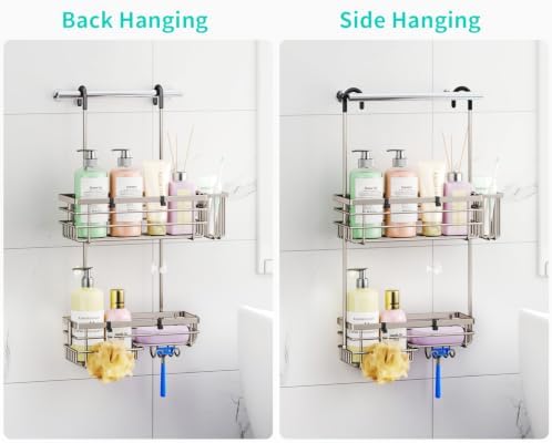 HapiRm Hanging Shower Caddy Organizer - No Drilling Shower Shelves with Hooks and Toothbrush Holder, Rustproof 304 Stainless Steel Bathroom Organizer - Brushed Nickel - Image 5