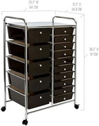 Seville Classics Rolling Utility Organizer Storage Cart , for Home Office, School, Classroom, Scrapbook, Hobby, Craft, 15 Drawer, Black - Image 3