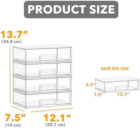 SpaceAid Bottle Storage Organizer Baby - Acrylic Bottles Station Organizer Container, Stackable Clear Drawers for Countertop, Vanity, Bathroom, Cabinet, Pantry Organization, 4 Pack, 4L, 13.7"H - Image 2
