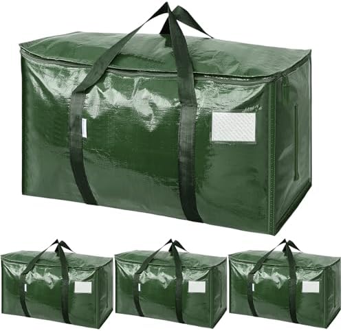 TICONN 4 Pack Extra Large Moving Bags Heavy Duty with Zippers & Carrying Handles, Durable Storage Bags Moving Boxes for Closet Organizers and Storage (4 Pack, Olive) by TICONN